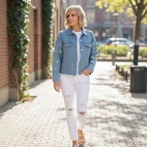 PEACH LOVE CALIFORNIA Butterfly & Pearls Jean Jacket S M L